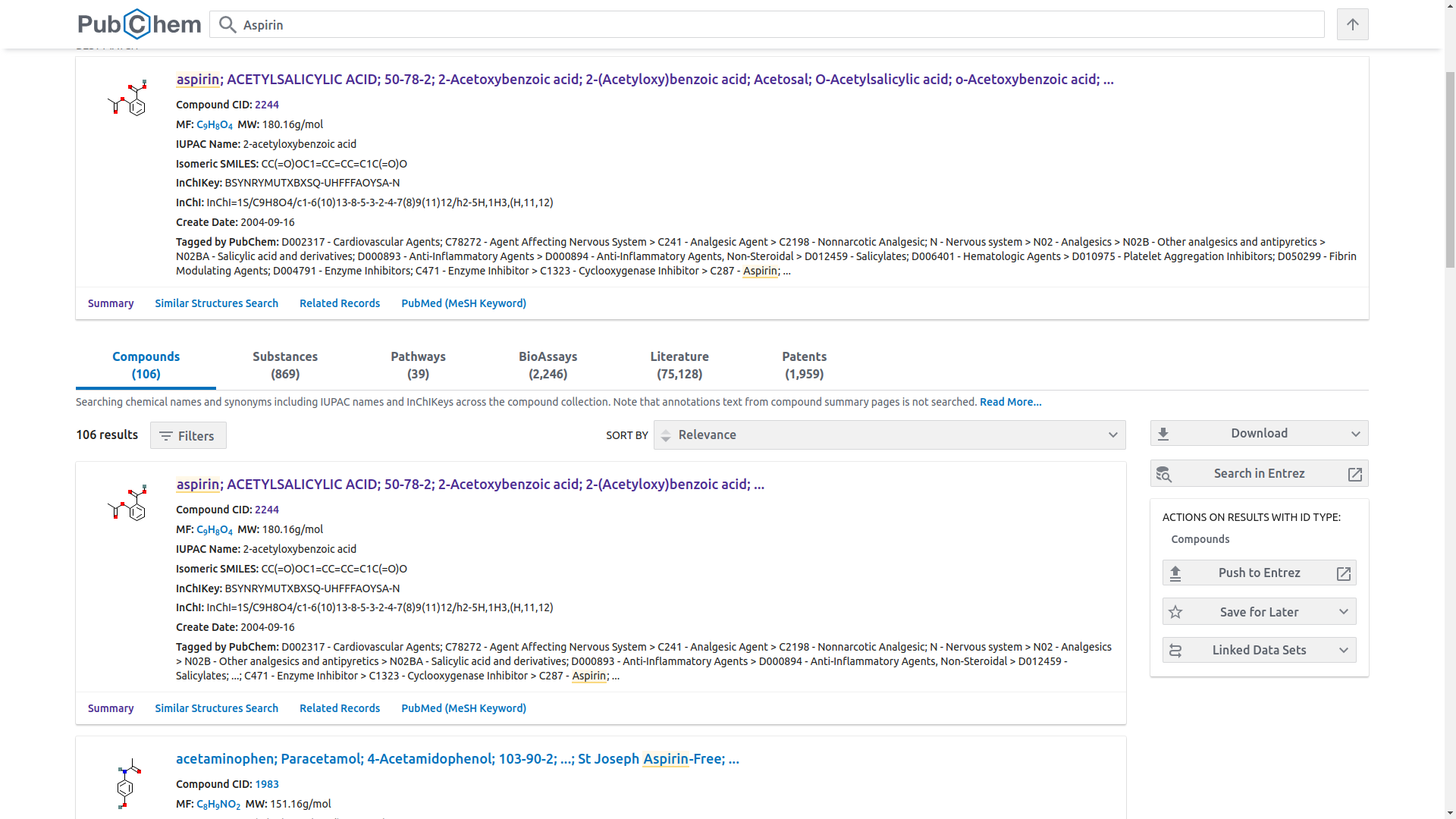 Aspirin Search Results